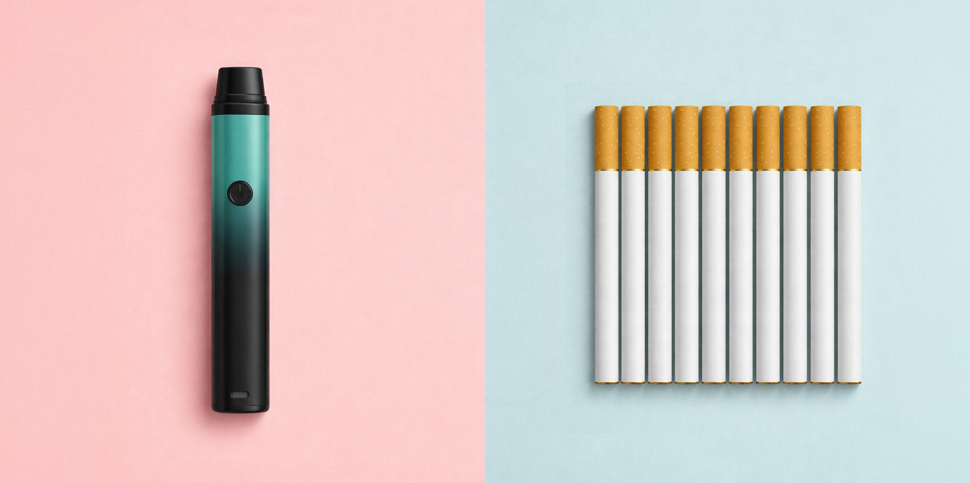 Image of a Pod-System Vape and a bunch of cigarettes.