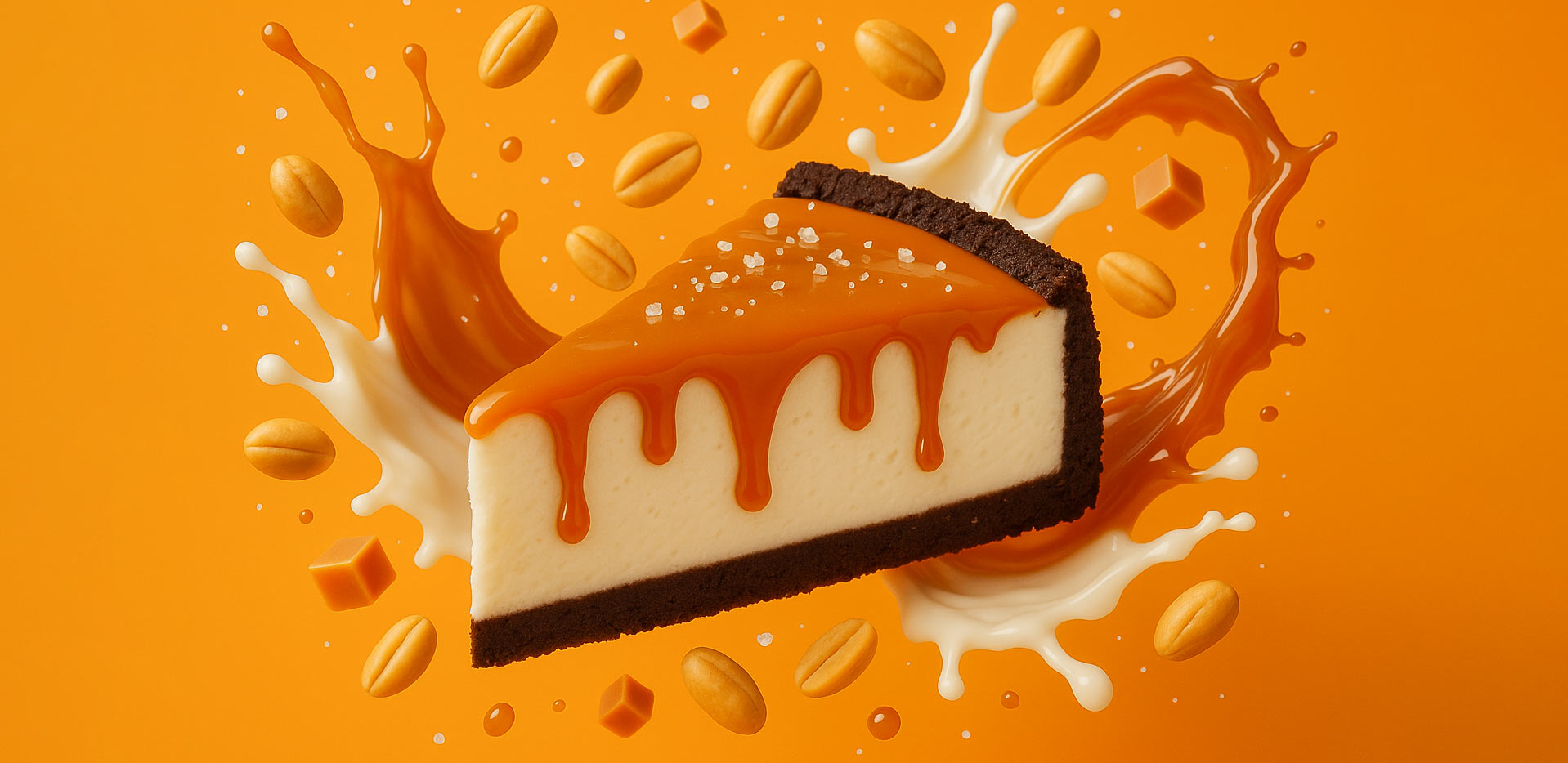 A cheesecake with caramel sauce and salt.