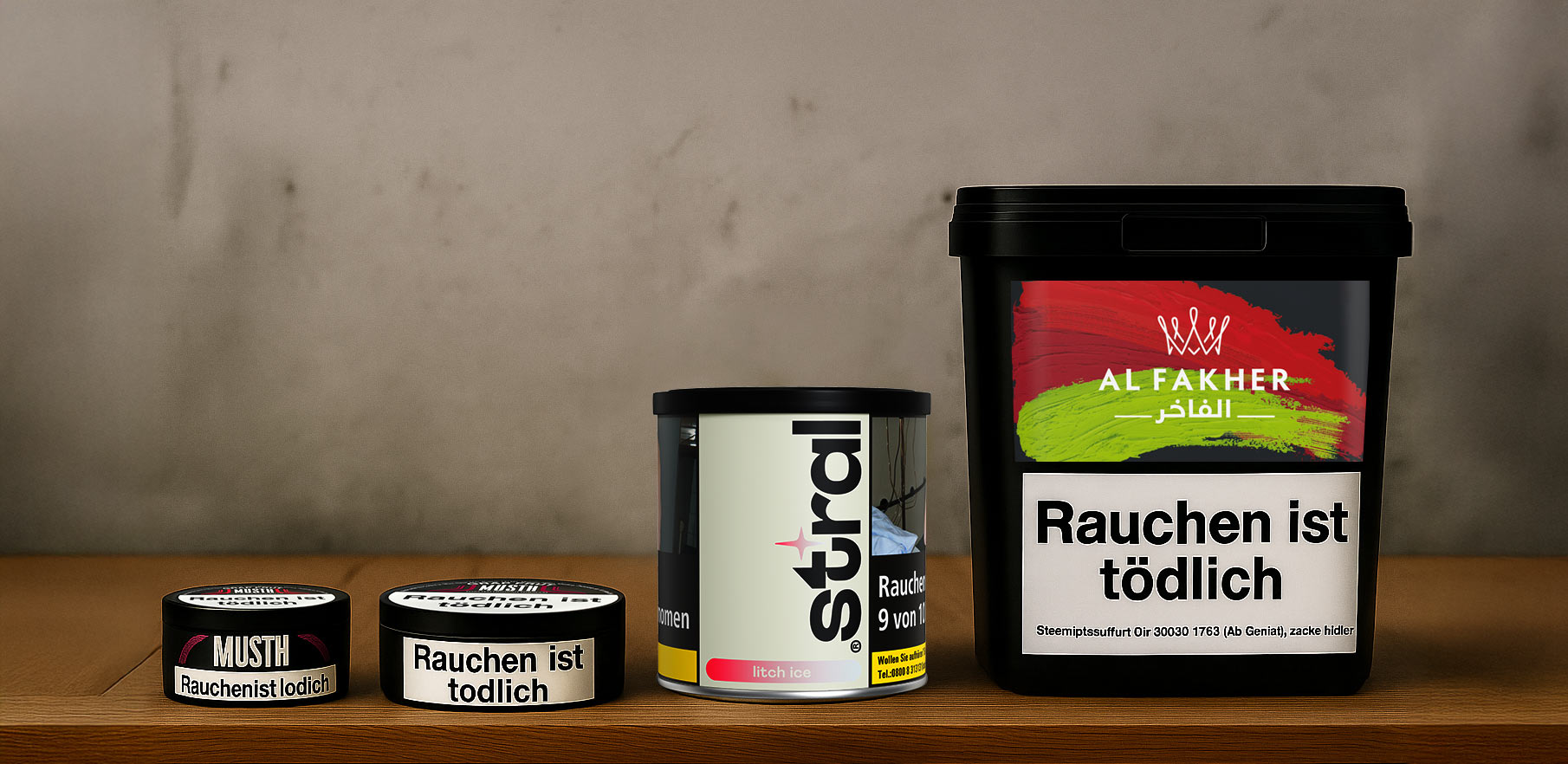 Verschiedene Shisha Tabak Dosen Größen