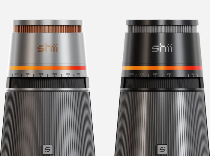 The two Shii colourways side by side, silver with copper and all black
