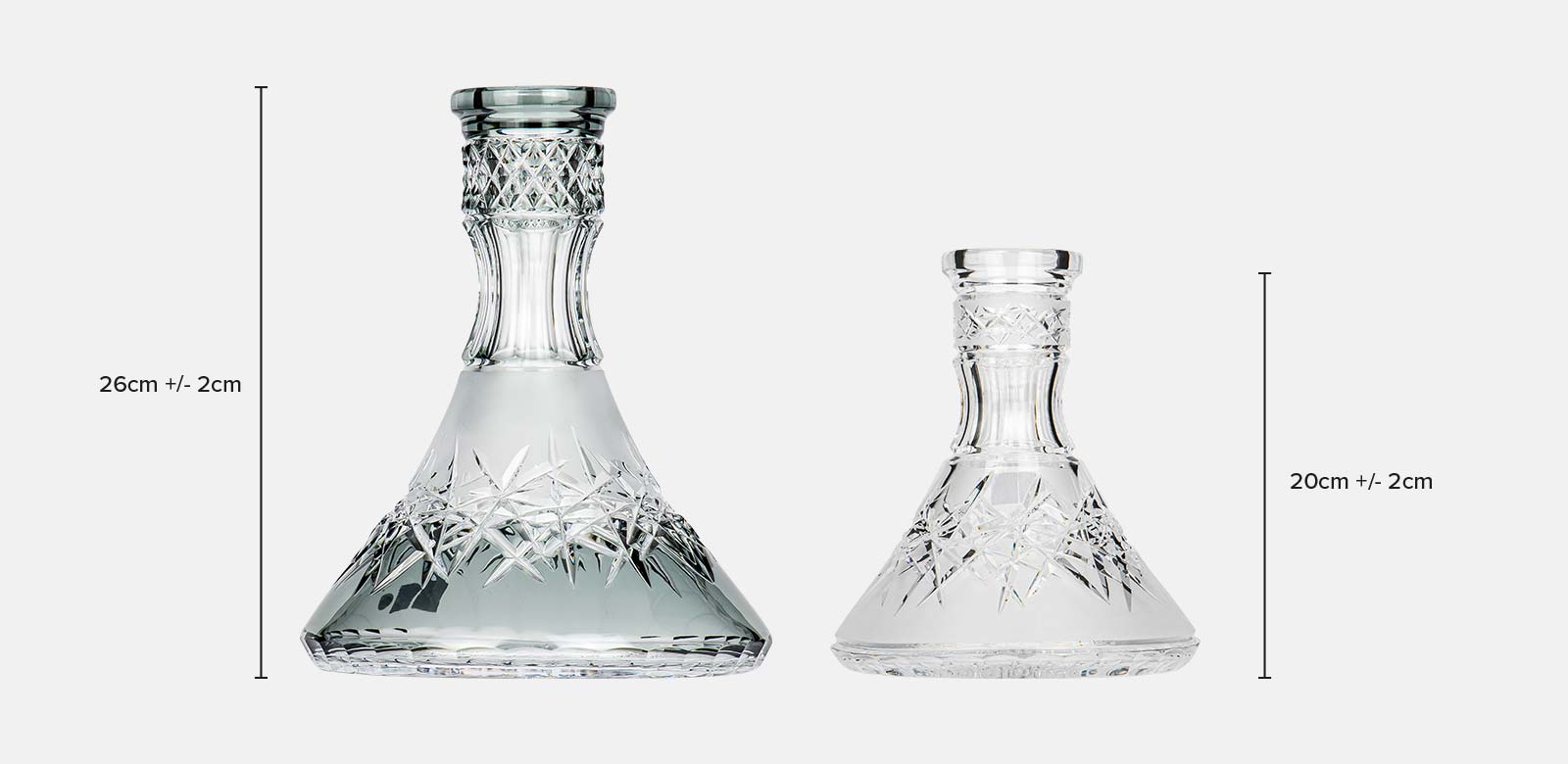 On the left, a large glass base; on the right, a small glass base