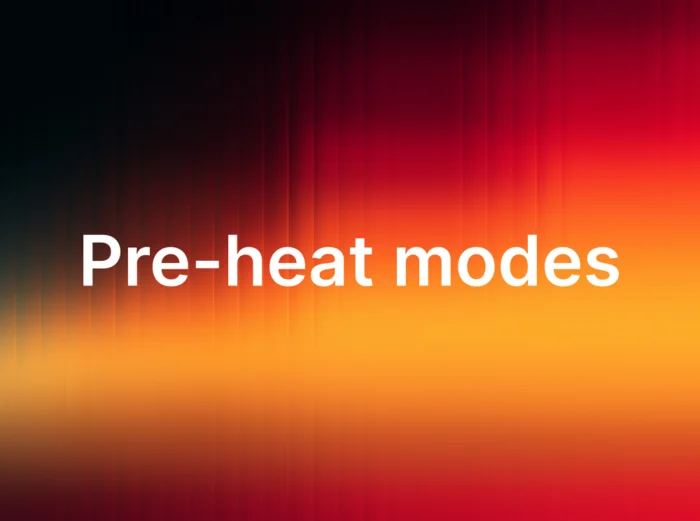 Pre-heat modes lettering on a red and orange gradient