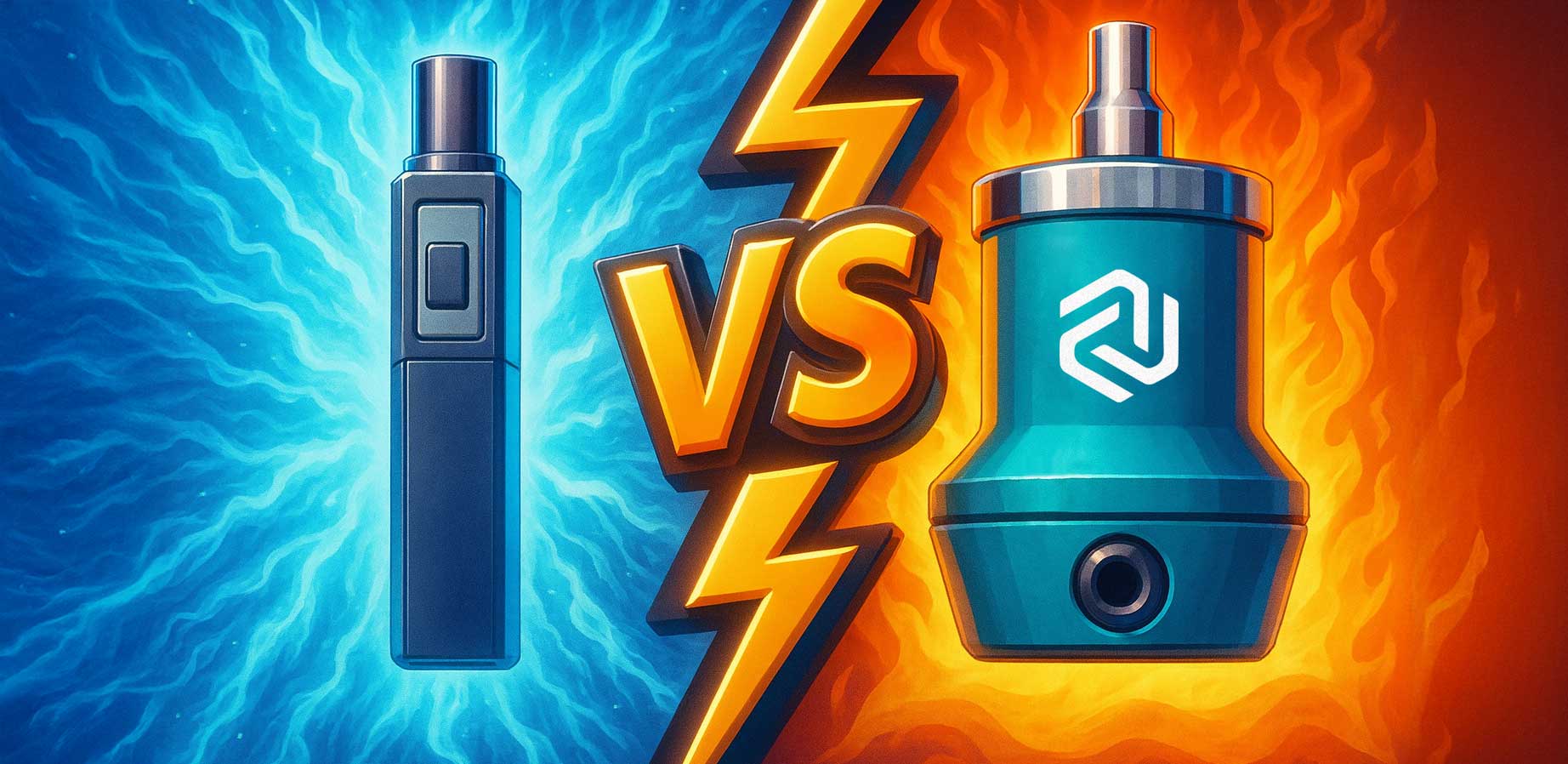 Bild einer Vape und einer Shisha im vs Screen design von Beat em Up Videospielen.