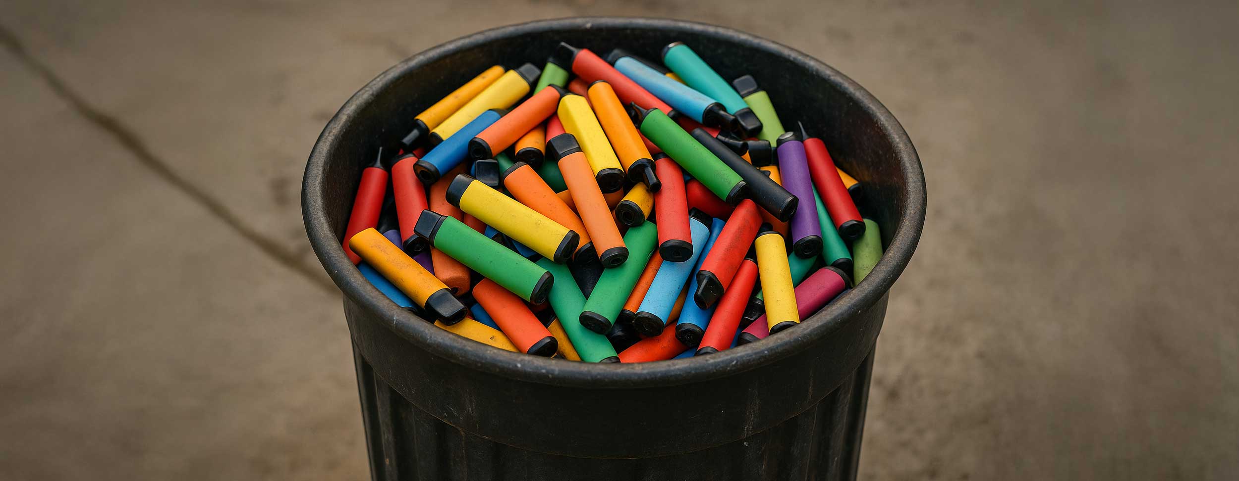 Trash can filled with vapes