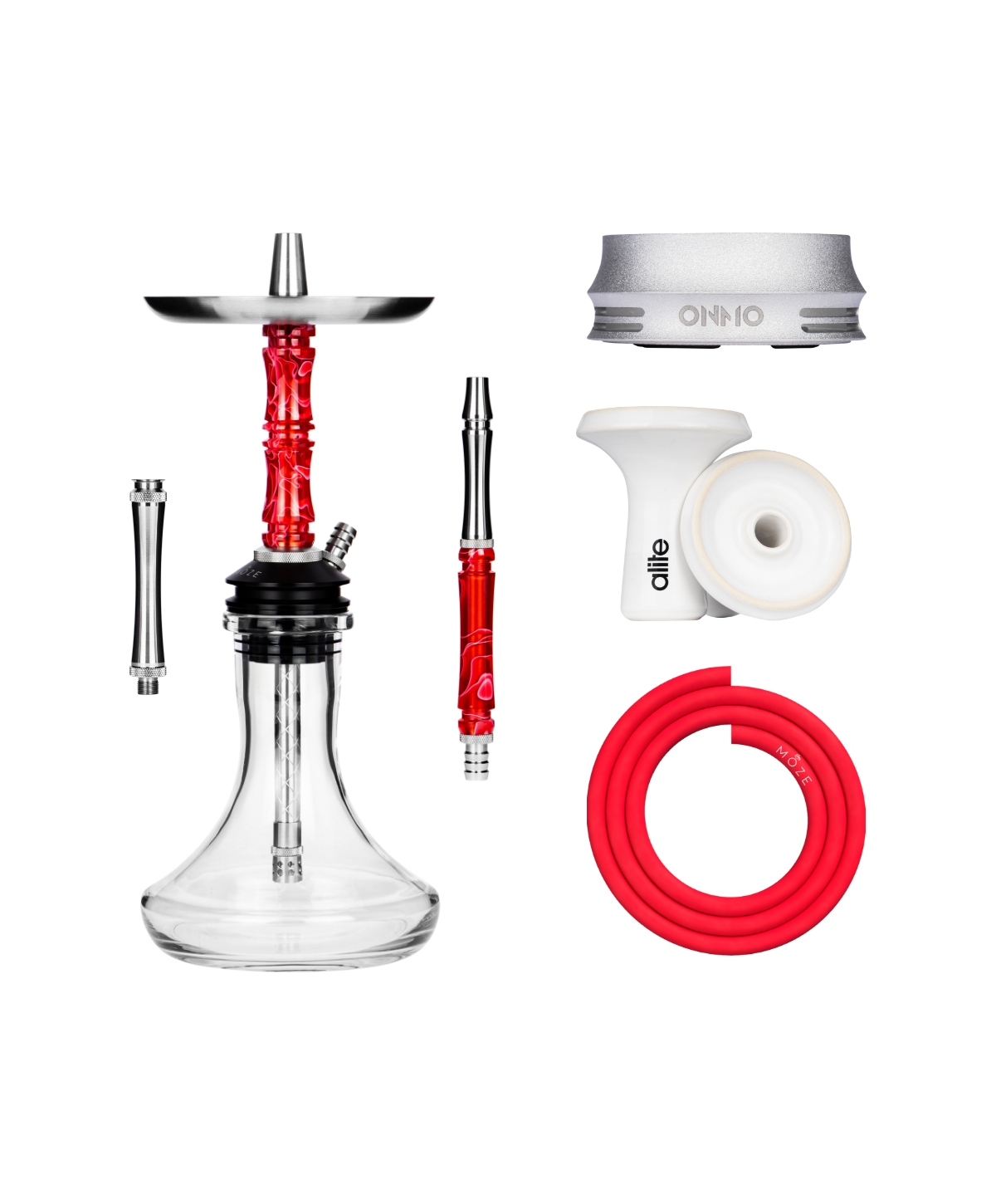 Moze Breeze Two Wavy Red Plus Bundle | Hookah + Accessories