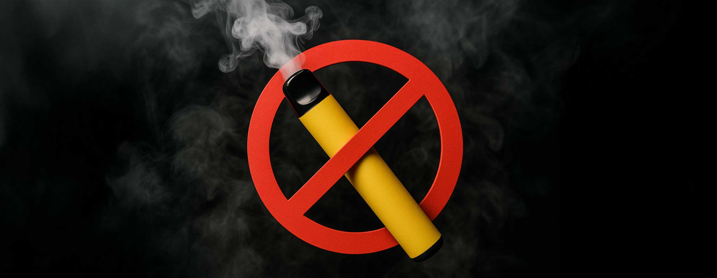 The vape ban is coming! Image of a vape with a prohibition sign around it