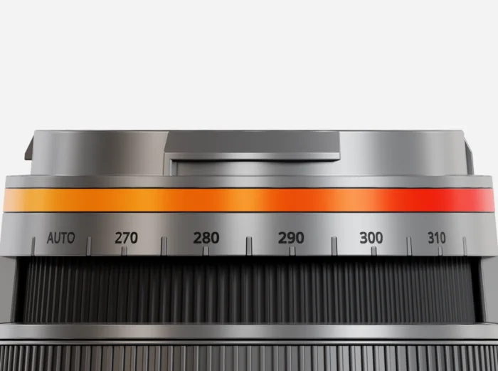 The Shii's adjustment wheel with the temperature scale from AUTO to 310 and the coloured light ring
