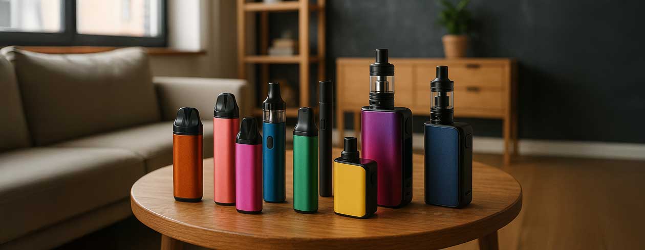 A table with many different vapes on it