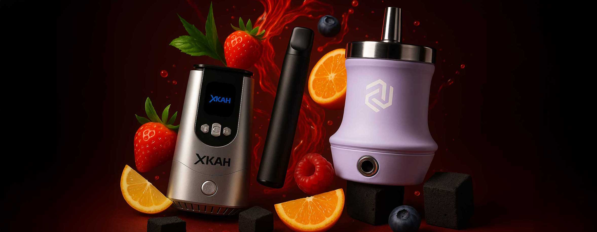 Electric hookah, hookah and vapes lying next to each other